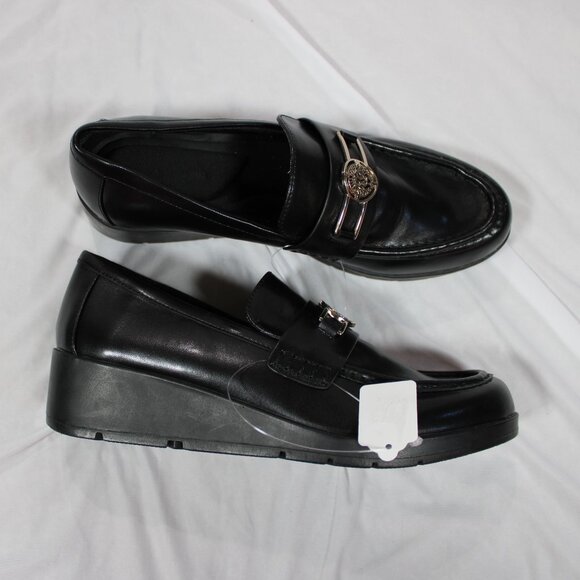 Anne Klein AKqamari Black Wedge Loafer's Slip-On Shoes Size 9 NWOB - Picture 1 of 11